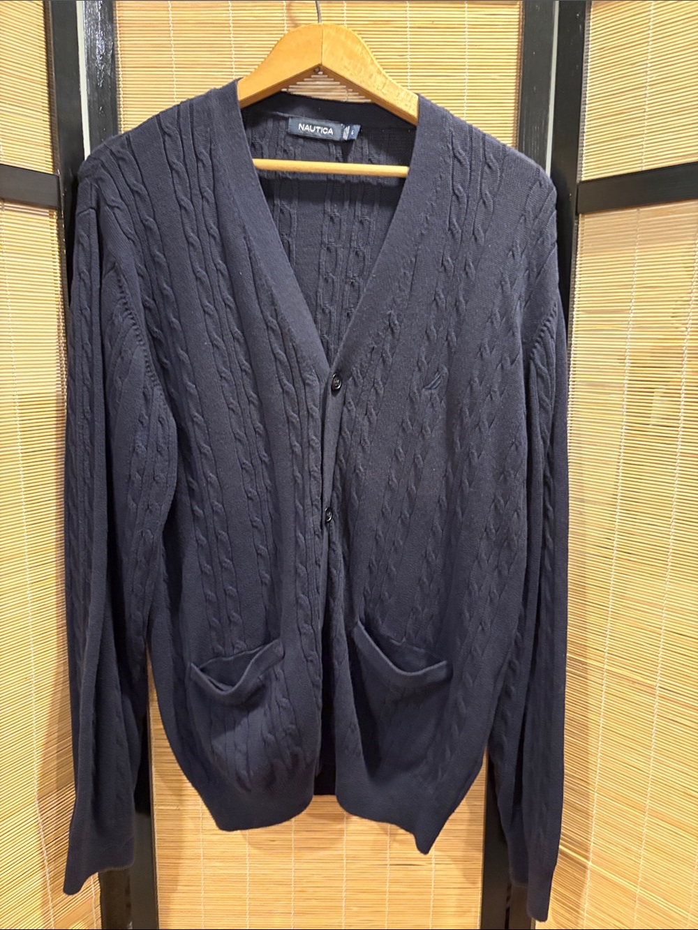 Nautica Dark Navy Cable-Knit V-Neck Cardigan